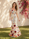 Chiffon Mermaid Square Neck 3D Flowers Formal Dresses
