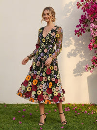 Tulle A-Line V Neck 3D Flowers Formal Dresses