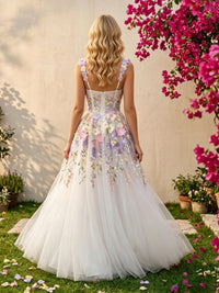 Tulle A-Line Sweetheart 3D Flowers Formal Dresses
