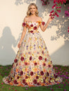 Tulle Ball Gown Off the Shoulder 3D Flowers Formal Dresses