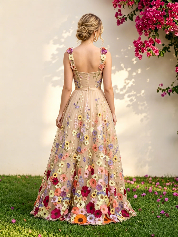 Tulle A-Line Sweetheart 3D Flowers Formal Dresses