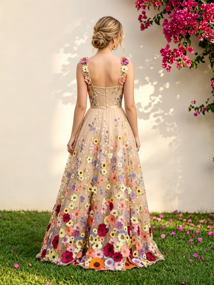 Tulle A-Line Sweetheart 3D Flowers Formal Dresses