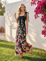 Tulle Sheath Square Neck 3D Flowers Formal Dresses