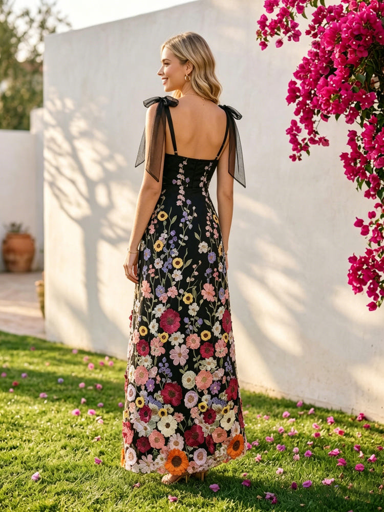 Tulle Sheath Square Neck 3D Flowers Formal Dresses