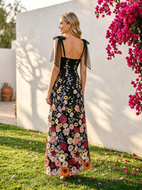 Tulle Sheath Square Neck 3D Flowers Formal Dresses