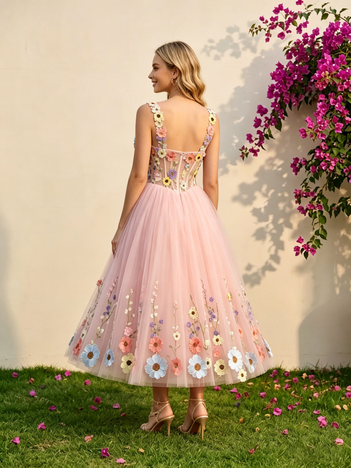 Tulle A-Line Sweetheart Formal Dresses with 3D Flowers