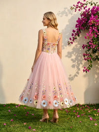 Tulle A-Line Sweetheart Formal Dresses with 3D Flowers