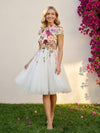Tulle A-Line High Neck Formal Dresses with 3D Flowers