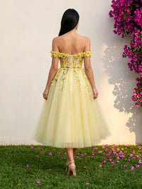 Tulle A-Line Off the Shoulder Formal Dresses with 3D Flowers