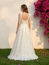 Tulle A-Line Square Neck Formal Dresses with 3D Flowers
