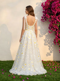 Tulle A-Line Square Neck Formal Dresses with 3D Flowers