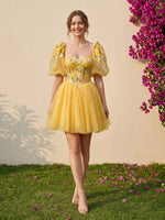 Tulle A-Line Sweetheart Formal Dresses with 3D Flowers