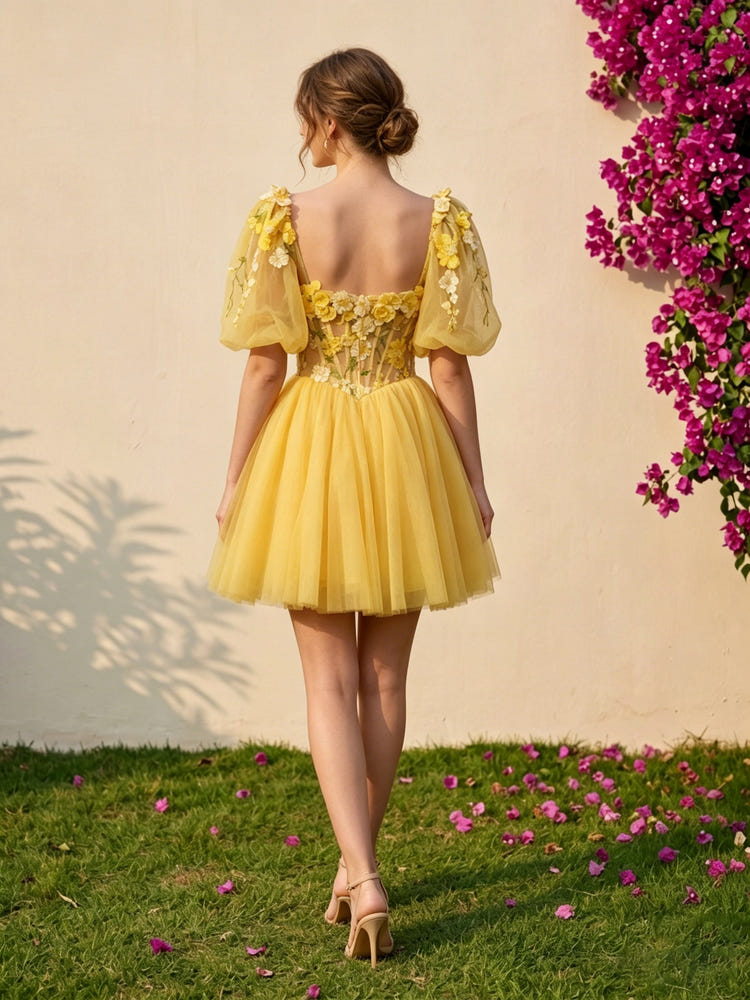Tulle A-Line Sweetheart Formal Dresses with 3D Flowers