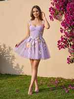 Tulle A-Line Sweetheart Formal Dresses with 3D Flowers