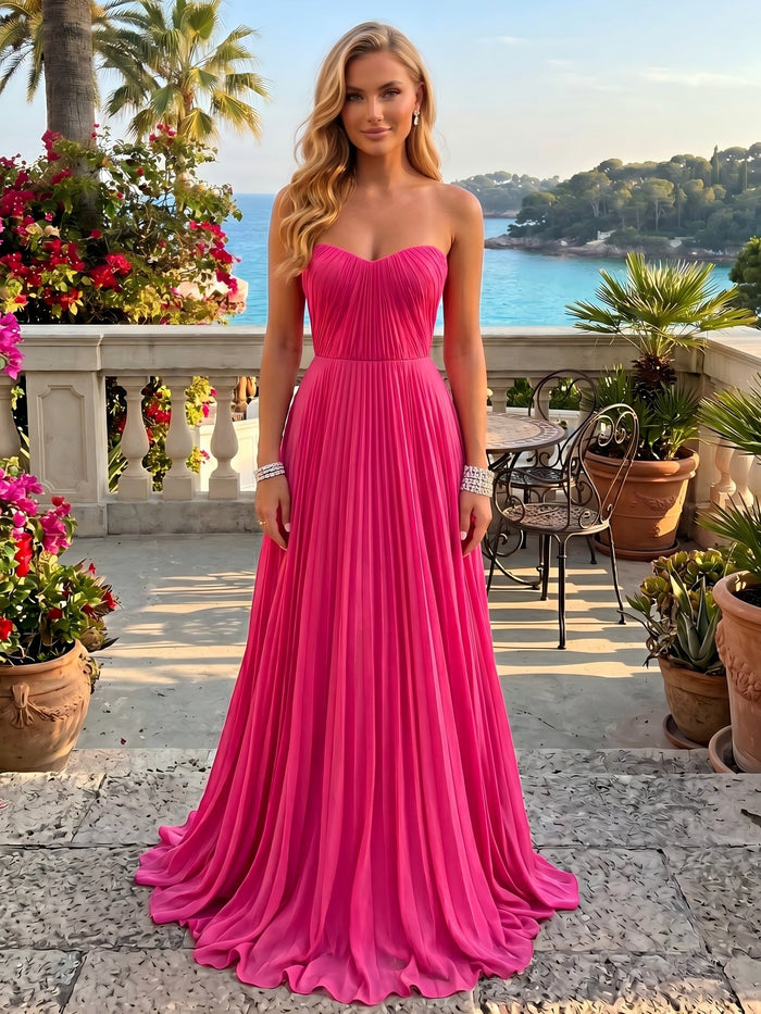 Chiffon A-Line Sweetheart Pleated Formal Dresses