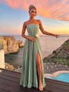 Chiffon A-Line Strapless Pleated Formal Dresses