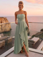 Chiffon High Low Strapless Pleated Formal Dresses