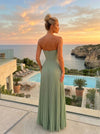 Chiffon A-Line Strapless Pleated Formal Dresses