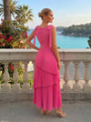 Chiffon A-Line Crew Neck Pleated Formal Dresses