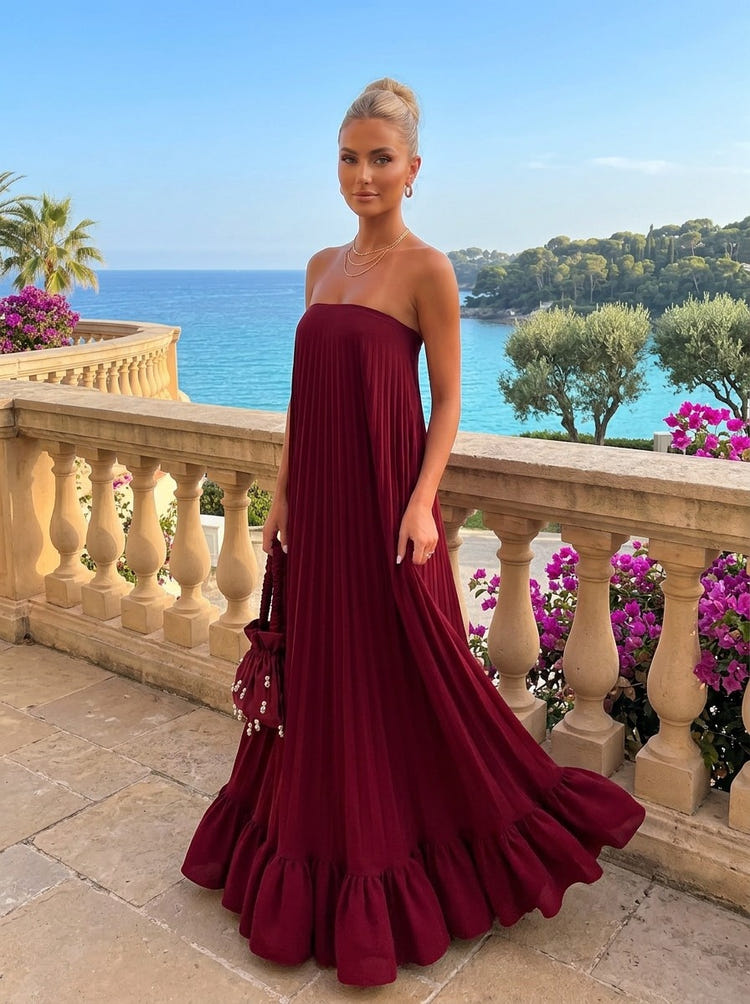 Chiffon A-Line Strapless Pleated Formal Dresses