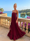 Chiffon A-Line Strapless Pleated Formal Dresses