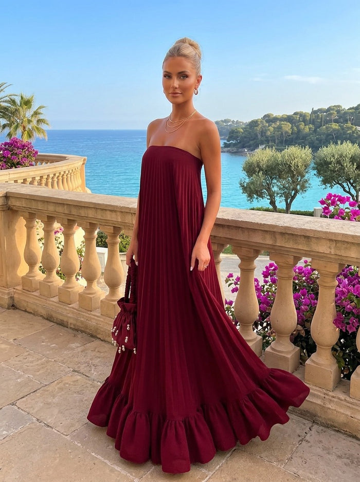 Chiffon A-Line Strapless Pleated Formal Dresses
