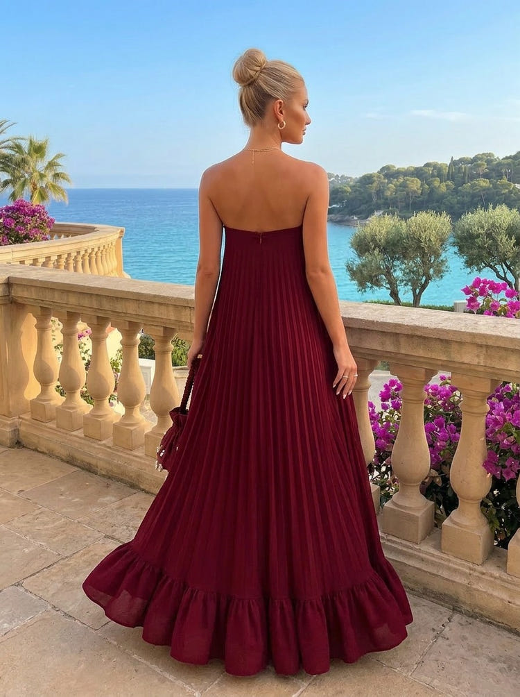 Chiffon A-Line Strapless Pleated Formal Dresses