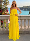 Chiffon A-Line Strapless Pleated Formal Dresses