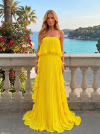 Chiffon A-Line Strapless Pleated Formal Dresses