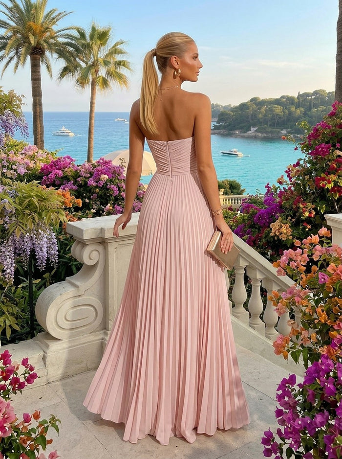 Chiffon High Low Strapless Pleated Formal Dresses