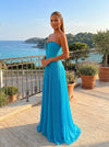 Chiffon A-Line Strapless Pleated Formal Dresses with Beaded U Neck
