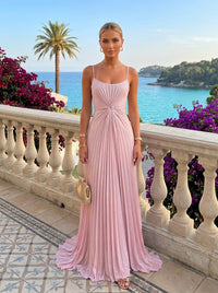 Chiffon A-Line Spaghetti Straps Pleated Formal Dresses