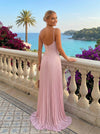 Chiffon A-Line Spaghetti Straps Pleated Formal Dresses