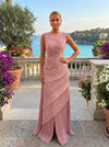 Chiffon A-Line Crew Neck Pleated Formal Dresses