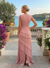 Chiffon A-Line Crew Neck Pleated Formal Dresses