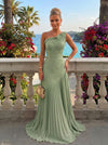 Chiffon A-Line One Shoulder Pleated Formal Dresses