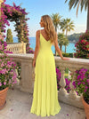 Chiffon A-Line Spaghetti Straps Pleated Formal Dresses