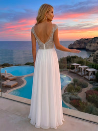 Chiffon A-Line Crew Neck Sequin Applique  Formal Dresses