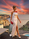 Satin Mermaid One Shoulder Formal Dresses with Side Slit