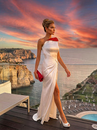 Satin Mermaid One Shoulder Formal Dresses with Side Slit