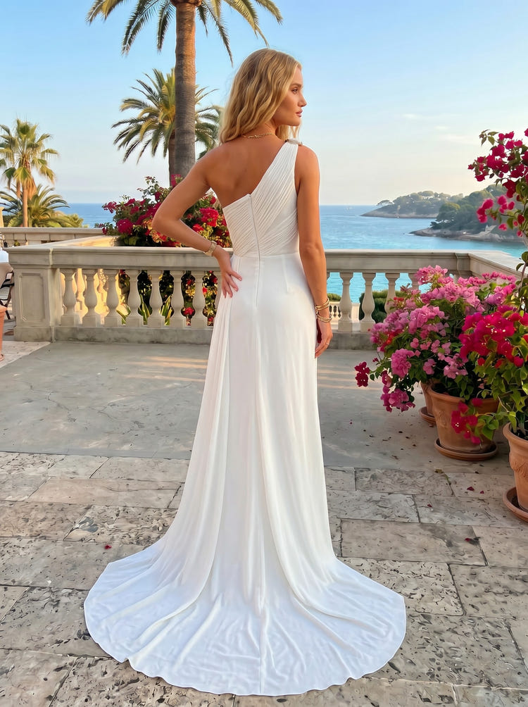 Satin Mermaid One Shoulder Pleated Formal Dresses