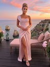 Satin Mermaid One Shoulder Pleated Formal Dresses