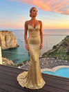 Sequin Mermaid Spaghetti Straps Glitter Wedding Guest Dresses