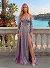 Metallic Satin Mermaid Off the Shoulder Glitter Formal Dresses
