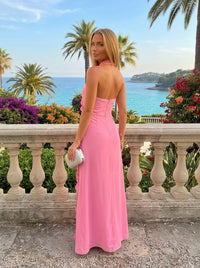 Chiffon Sheath Halter 3D Flowers Formal Dresses