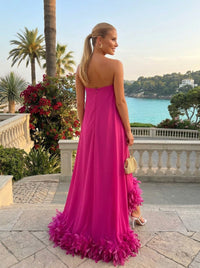 Strapless Chiffon Hi Low Formal Dresses with Feather