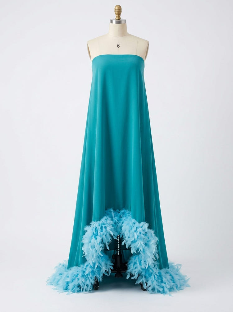 Strapless Chiffon Hi Low Formal Tent/ Trapeze /Tube Dresses with Feather