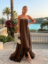 Strapless Chiffon Hi Low Formal Dresses with Feather