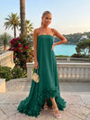 Strapless Chiffon Hi Low Formal Dresses with Feather