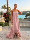 Strapless Chiffon Hi Low Formal Dresses with Feather